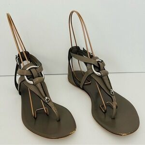Gucci Leather Ankle Strap Horsebit Gray Flat Ankle Closure Sandals Size 36